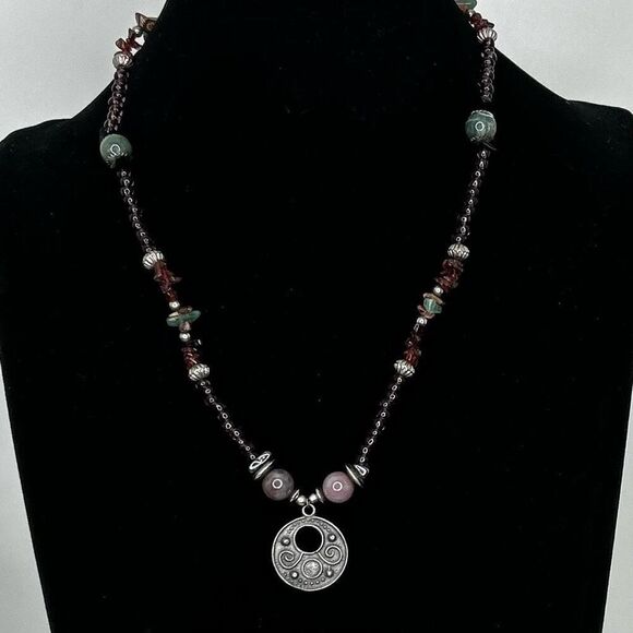 Boho Beaded Pendant Necklace Unisex 19" Multicolor Gem stones Single Strand - Picture 4 of 8